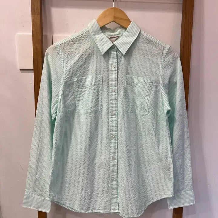 [BUNJANG] L.L.Bean Seersucker Check Shirt Mint / [M] 엘엘빈(L.L.Bean) 민트 시어서커 체크 셔츠
