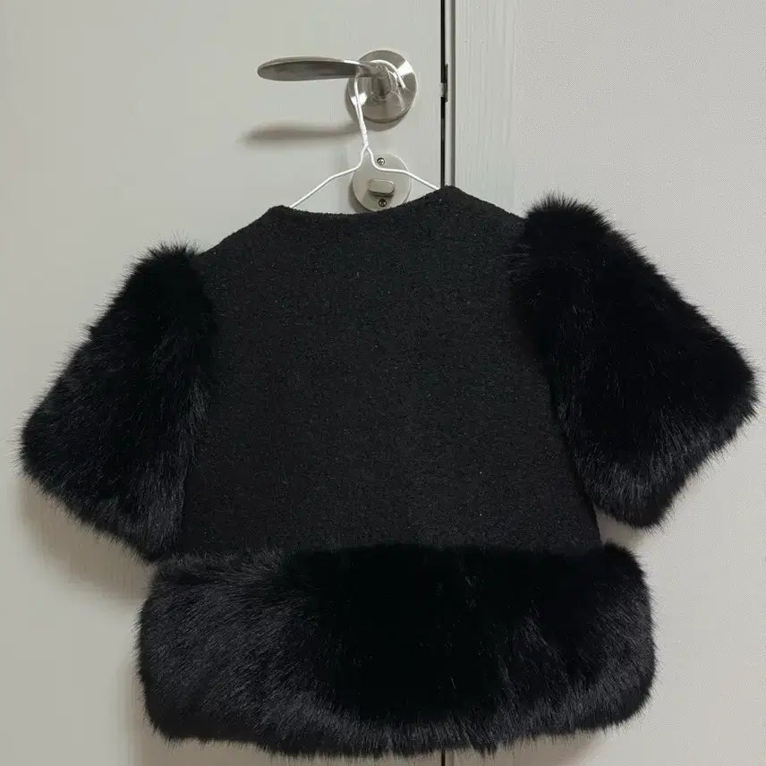 [BUNJANG] Black Faux Fur Tweed Jacket / 퍼 트위드 자켓