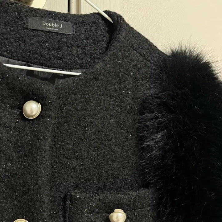 [BUNJANG] Black Faux Fur Tweed Jacket / 퍼 트위드 자켓