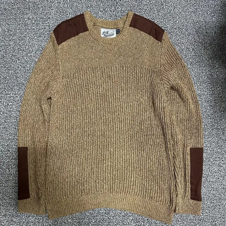 [BUNJANG] Topman Knit Sweater Brown Epaulette Patch / (L) 탑맨 니트 스웨터 브라운 견장 패치