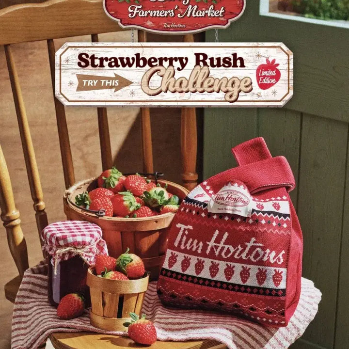 [BUNJANG] Tim Hortons Strawberry Knit Bag / 팀홀튼 스트로베리 니트백