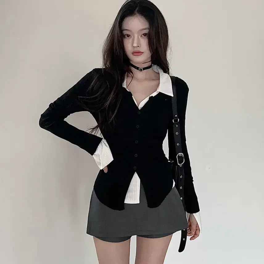 [BUNJANG] V-Neck Shirring Ribbed Knit Cardigan for Spring/Autumn / 브이넥 셔링 가디건 슬림핏 트임 골지 니트 봄 가을 긴팔