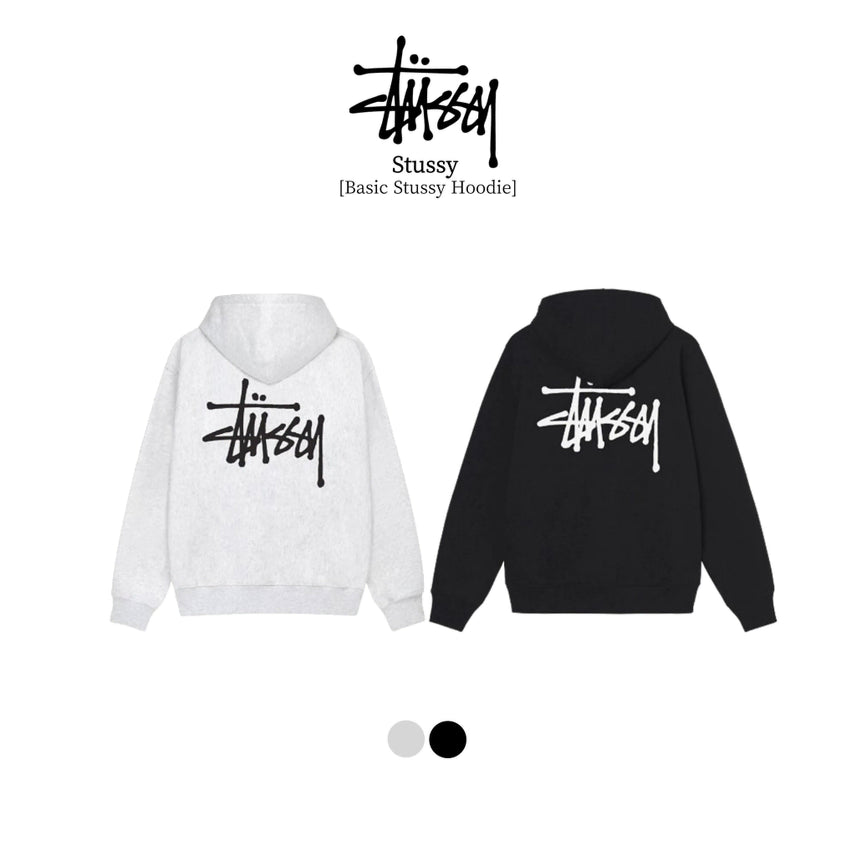 [BUNJANG] Stussy Basic Hoodie - Black/Ash Heather - New / [당일출고] 스투시 베이직 후드티 / 미개봉 새상품