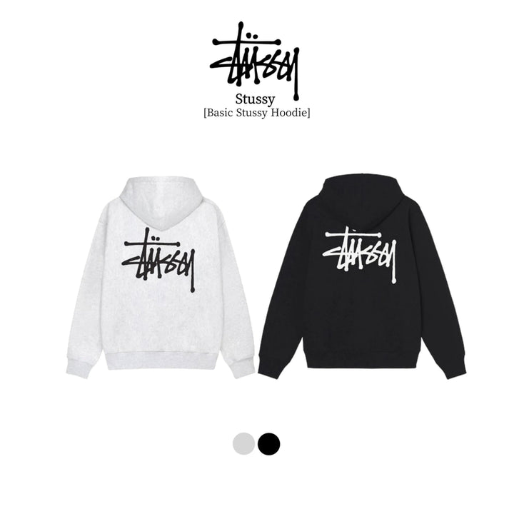 [BUNJANG] Stussy Basic Hoodie - Black/Ash Heather - New / [당일출고] 스투시 베이직 후드티 / 미개봉 새상품