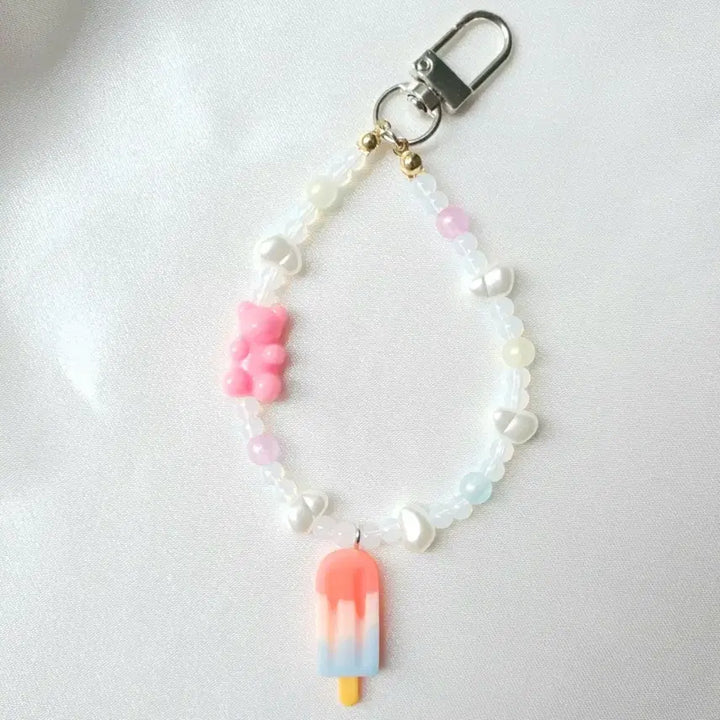 [BUNJANG] Bear Pearl Bead Ice Cream Charm Keychain / 곰돌이 진주비즈 아이스크림 키링1