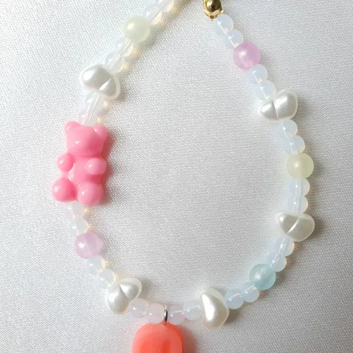 [BUNJANG] Bear Pearl Bead Ice Cream Charm Keychain / 곰돌이 진주비즈 아이스크림 키링1