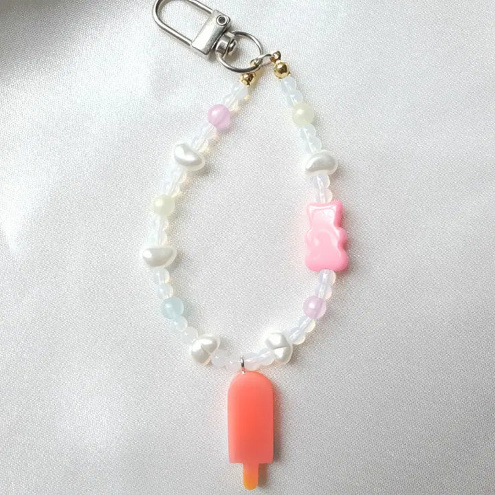 [BUNJANG] Bear Pearl Bead Ice Cream Charm Keychain / 곰돌이 진주비즈 아이스크림 키링1