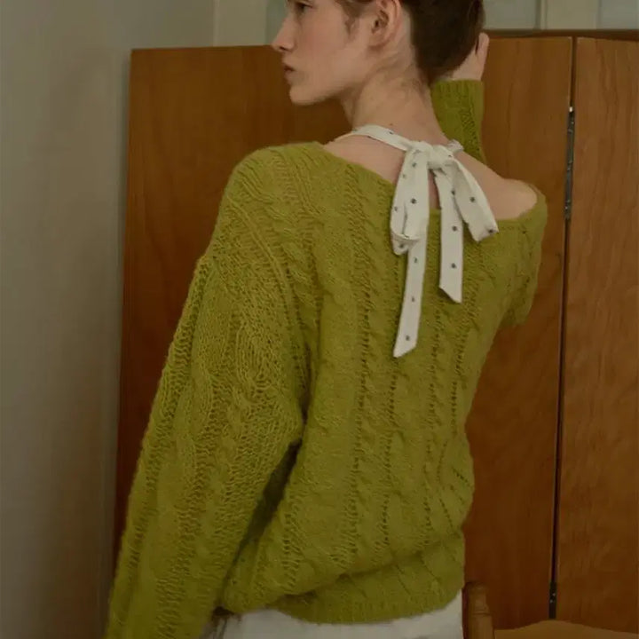 [BUNJANG] Without Summer Cinnamon Cable Knit Olive Sweater / 위드아웃썸머 시나몬 케이블 니트 올리브