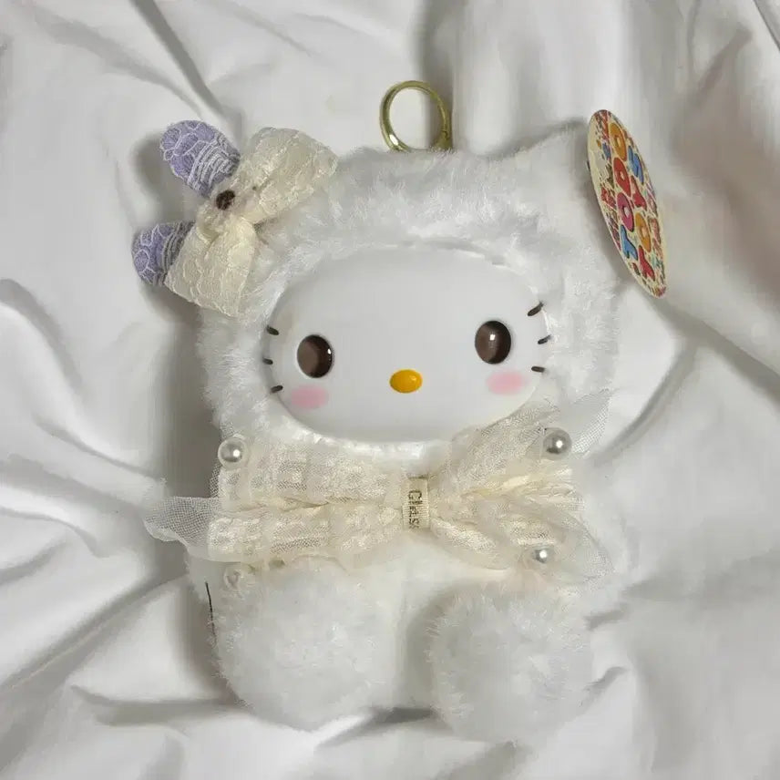 [BUNJANG] Hello Kitty White Lace Ribbon Plush Keychain / 귀여운 헬로키티 인형 키링 화이트 레이스 리본