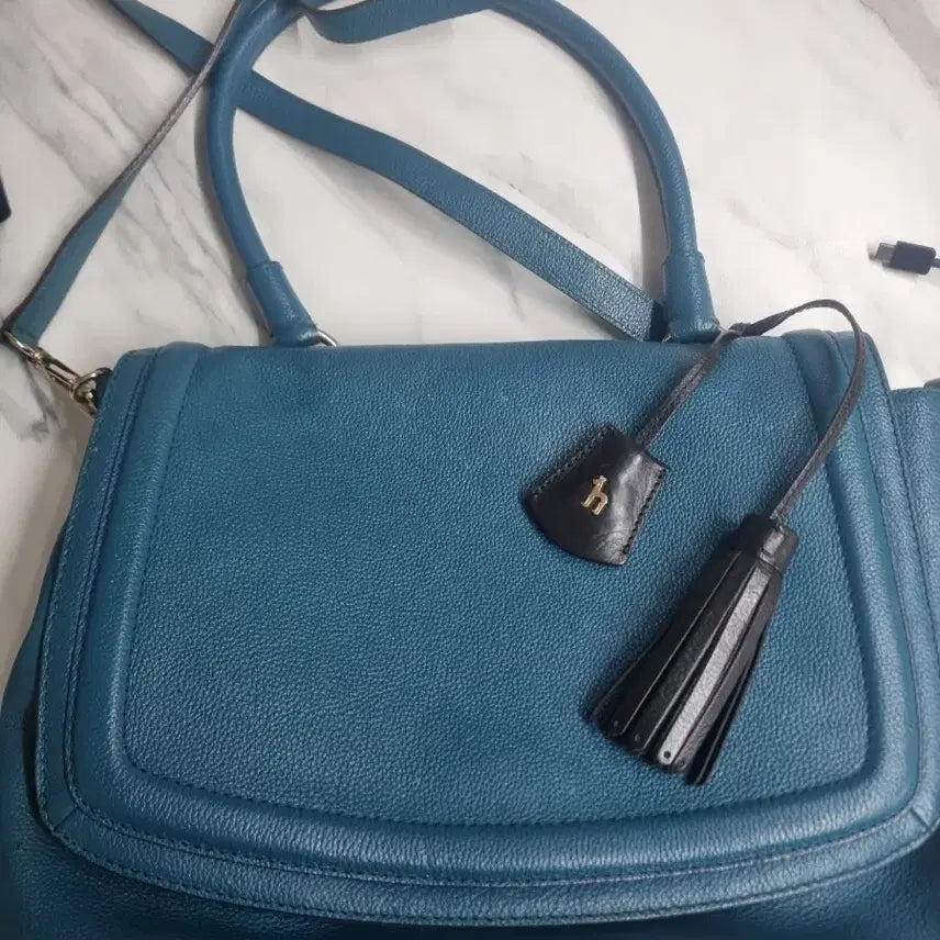 [BUNJANG] Hazzys Leather Tote Shoulder Bag - Blue / 헤지스 가죽 토트백 숄더백 블루