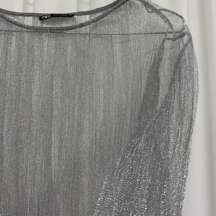 [BUNJANG] Zara Silver See-through Long Sleeve Top / Zara 자라 실버 시스루 긴팔티
