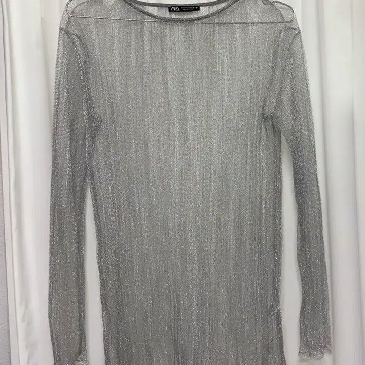 [BUNJANG] Zara Silver See-through Long Sleeve Top / Zara 자라 실버 시스루 긴팔티