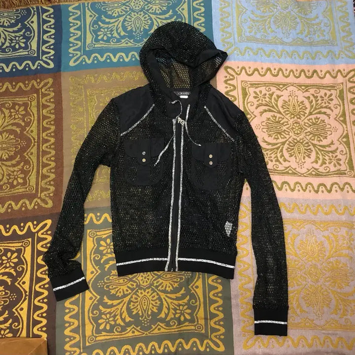 [BUNJANG] ORSEY Silver Glitter Mesh Hood Zip-up / ORSEY silver glitter mesh hood zipup