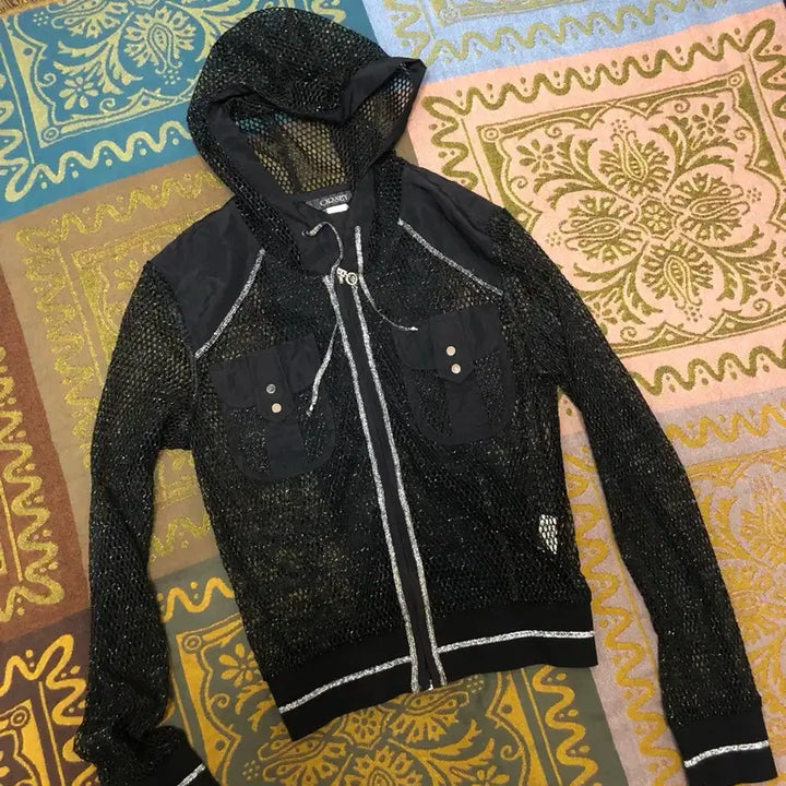 [BUNJANG] ORSEY Silver Glitter Mesh Hood Zip-up / ORSEY silver glitter mesh hood zipup