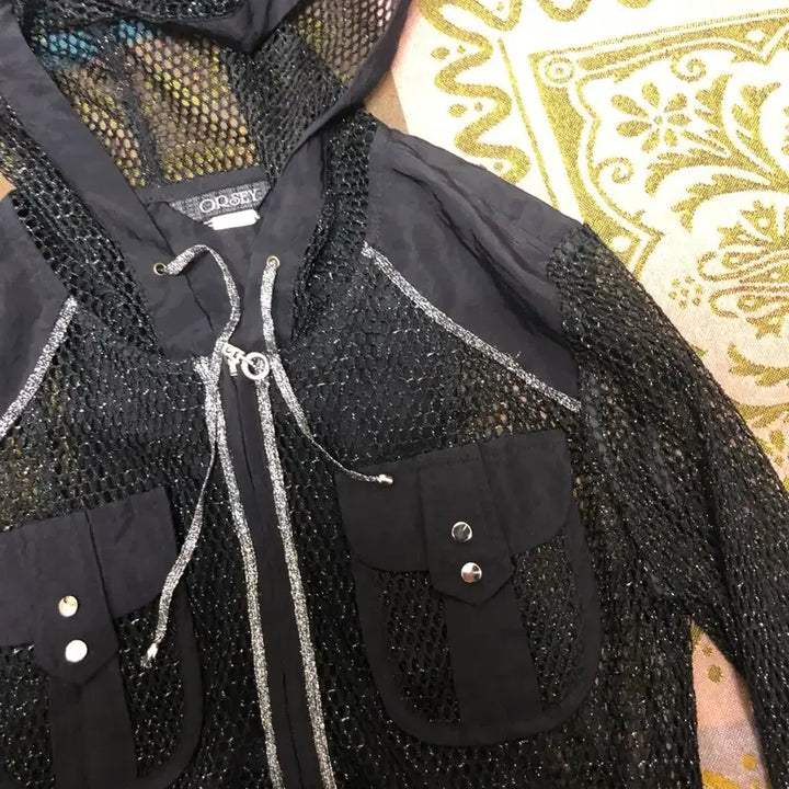 [BUNJANG] ORSEY Silver Glitter Mesh Hood Zip-up / ORSEY silver glitter mesh hood zipup