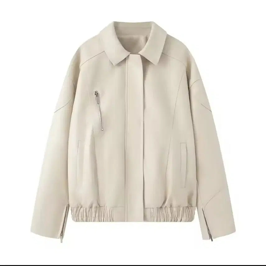 [BUNJANG] Leather Jacket Ivory S Size / 가죽레더자켓 아이보리 점퍼