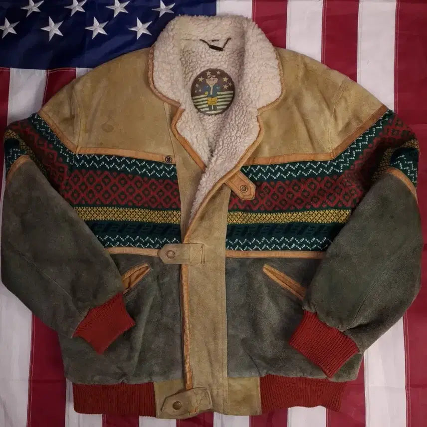 [BUNJANG] Vintage Real Suede Navajo Sherpa Jacket / 80&