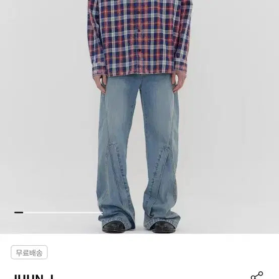 [BUNJANG] Juun.J Island Washing Brick Red Check Max Fit Shirt - Red / [48] 준지 아일랜드 워싱 브릭 레드 체크 맥스핏 셔츠 - 레드