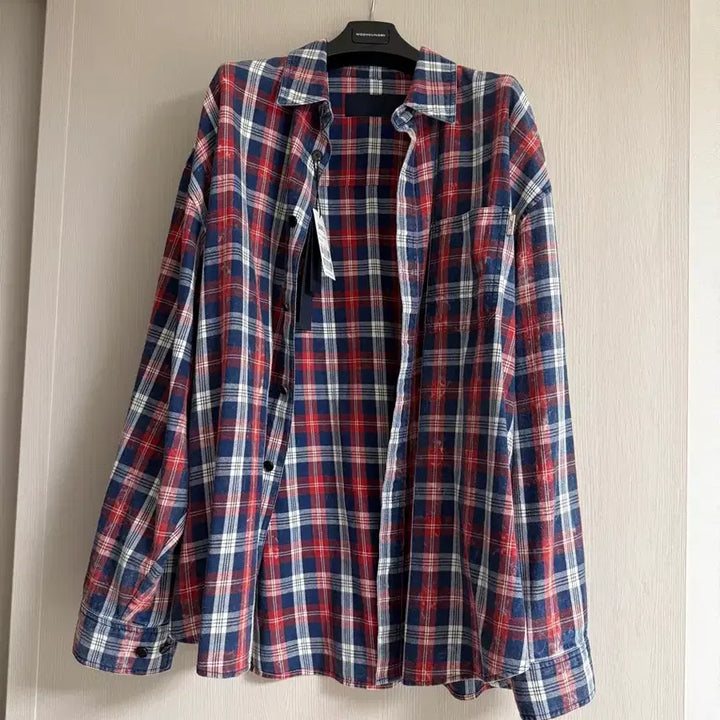 [BUNJANG] Juun.J Island Washing Brick Red Check Max Fit Shirt - Red / [48] 준지 아일랜드 워싱 브릭 레드 체크 맥스핏 셔츠 - 레드