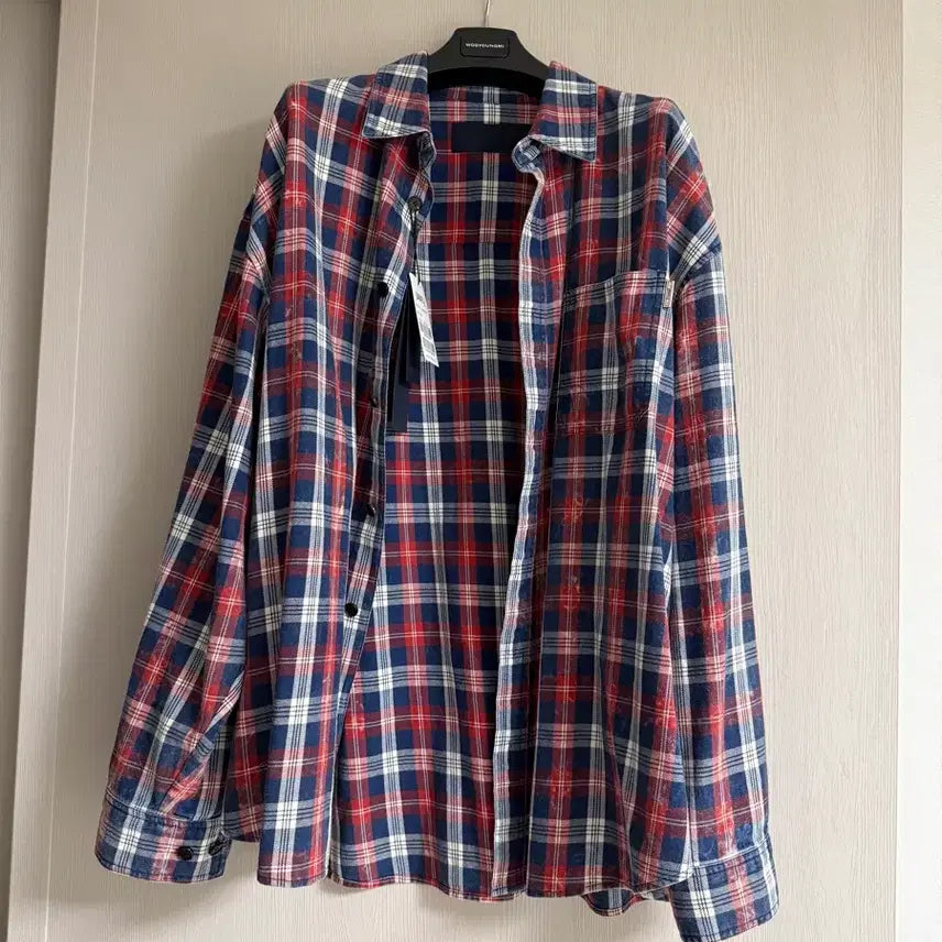 [BUNJANG] Juun.J Island Washing Brick Red Check Max Fit Shirt - Red / [48] 준지 아일랜드 워싱 브릭 레드 체크 맥스핏 셔츠 - 레드