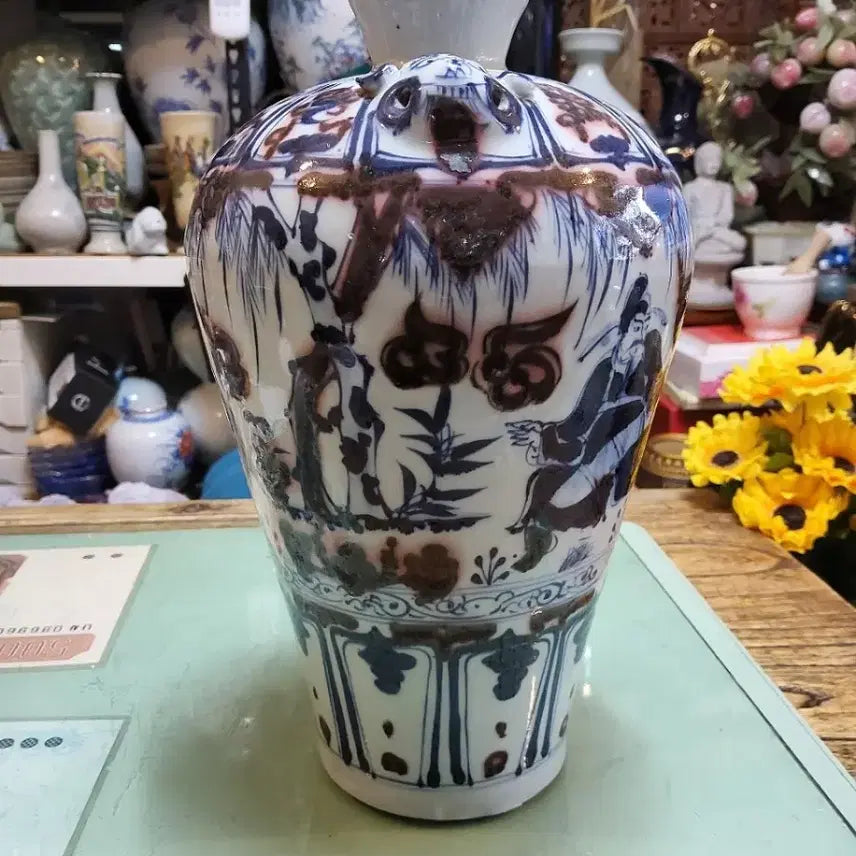 [BUNJANG] Large Blue and White Porcelain Vase / 대형청화인물문수면이화병도자기
