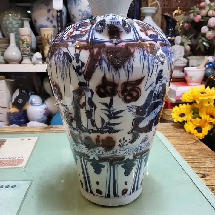 [BUNJANG] Large Blue and White Porcelain Vase / 대형청화인물문수면이화병도자기