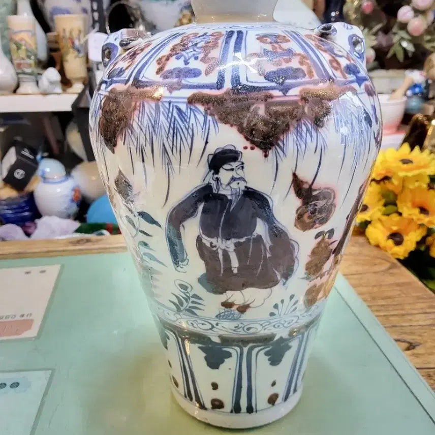 [BUNJANG] Large Blue and White Porcelain Vase / 대형청화인물문수면이화병도자기