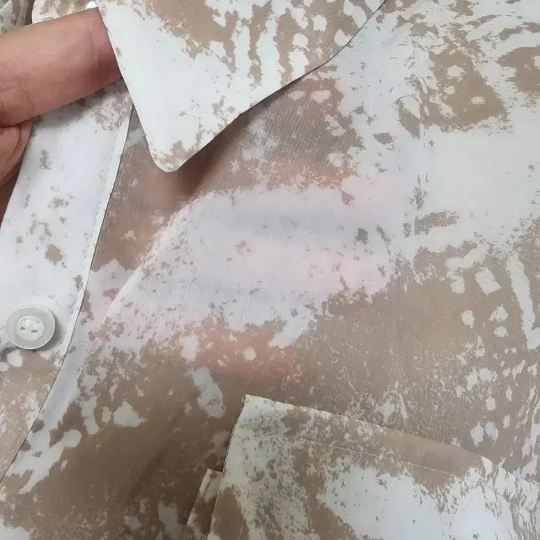 [BUNJANG] Beige Sheer Pattern Shirt Dress / 베이지 시스루 패턴 셔츠 원피스 Free