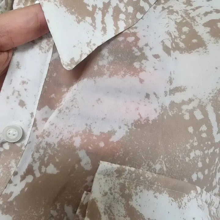 [BUNJANG] Beige Sheer Pattern Shirt Dress / 베이지 시스루 패턴 셔츠 원피스 Free