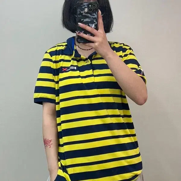 [BUNJANG] Ralph Lauren RLX Yellow Stripe Golf Polo Shirt / 라지 랄프로렌 RLX 옐로우 스트라이프 골프 폴로 셔츠