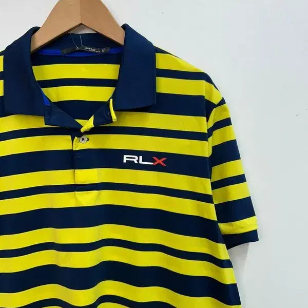[BUNJANG] Ralph Lauren RLX Yellow Stripe Golf Polo Shirt / 라지 랄프로렌 RLX 옐로우 스트라이프 골프 폴로 셔츠
