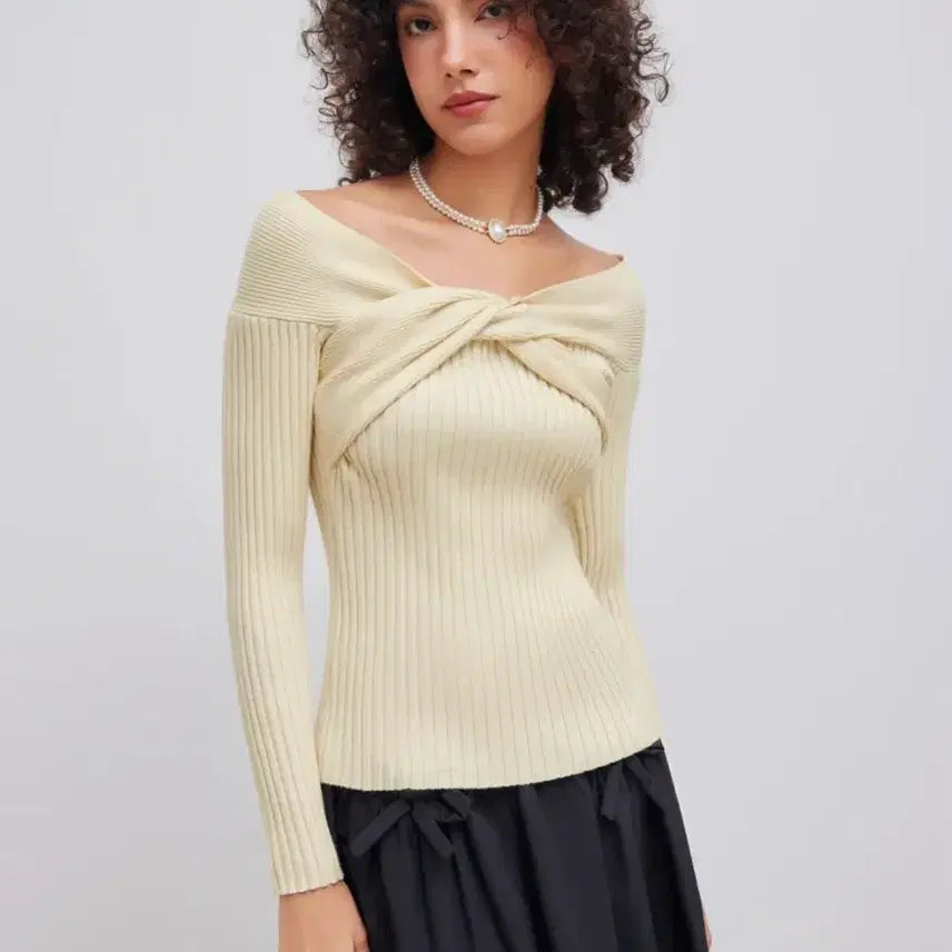 [BUNJANG] Cider Off-Shoulder Knit Top Ivory XS / 샵 사이다 오프숄더 니트 탑 아이보리 XS