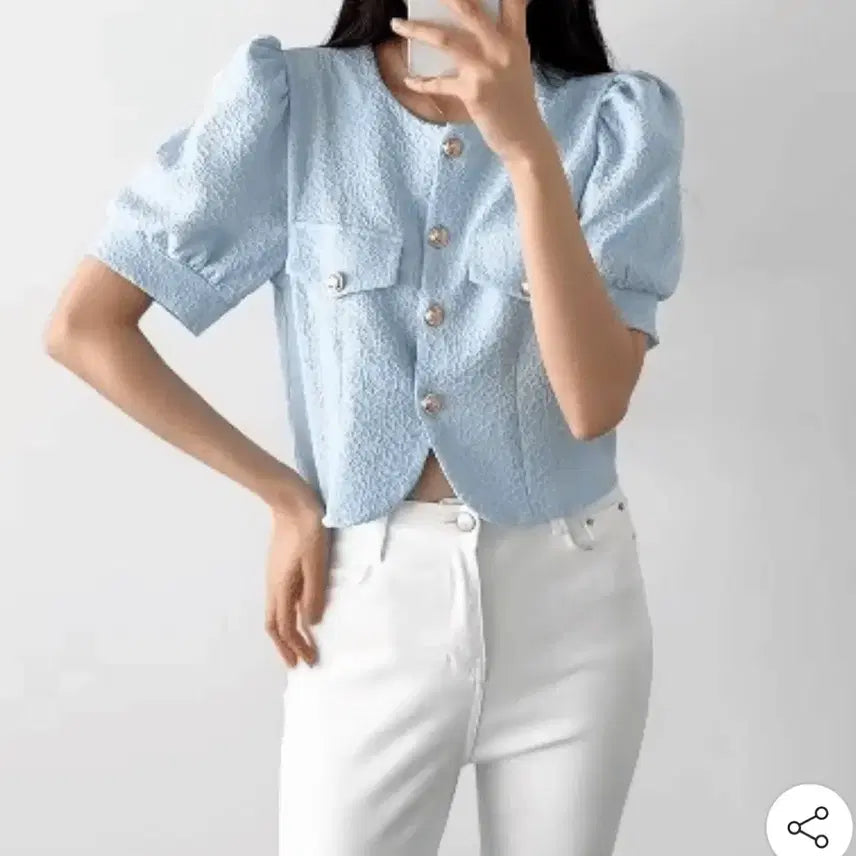 [SOLD OUT] [새상품] 하늘색 퍼프 소매 트위드 자켓