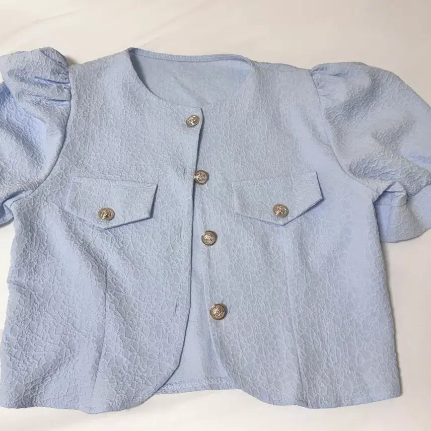[SOLD OUT] [새상품] 하늘색 퍼프 소매 트위드 자켓