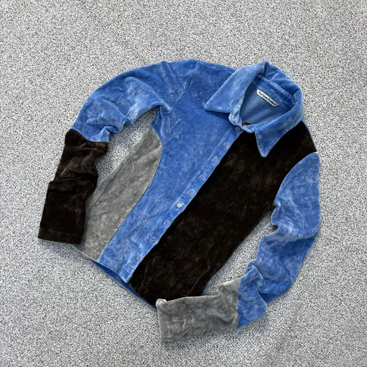 [BUNJANG] The Open Product Velvet Long Sleeve Shirt / 1 더오픈프로덕트 벨벳 배색 긴팔 셔츠 0401J