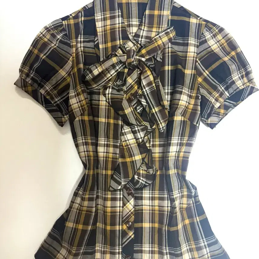 [SOLD OUT] 빈티지 일브 캐캐체깔 반팔 리본 셔츠 리즈리사 갸루