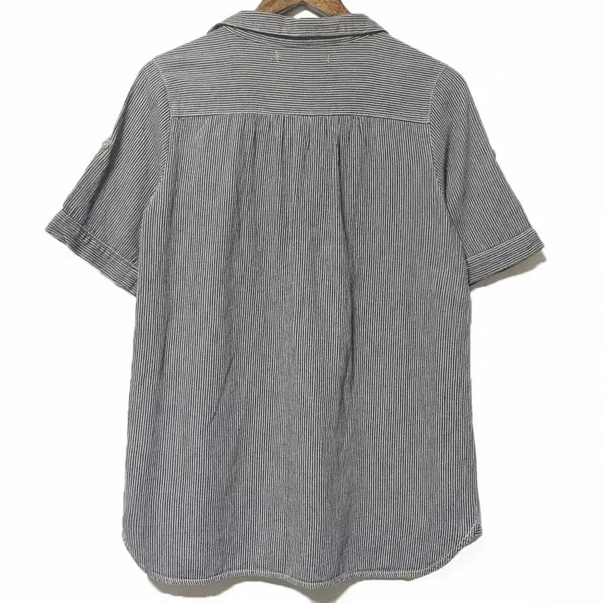 [BUNJANG] Vintage Japanese Open Collar Vertical Stripe Shirt / 일본빈티지모리걸 오픈카라히코리세로단가라스트라이프반팔셔츠 하구미룩갸루y2k