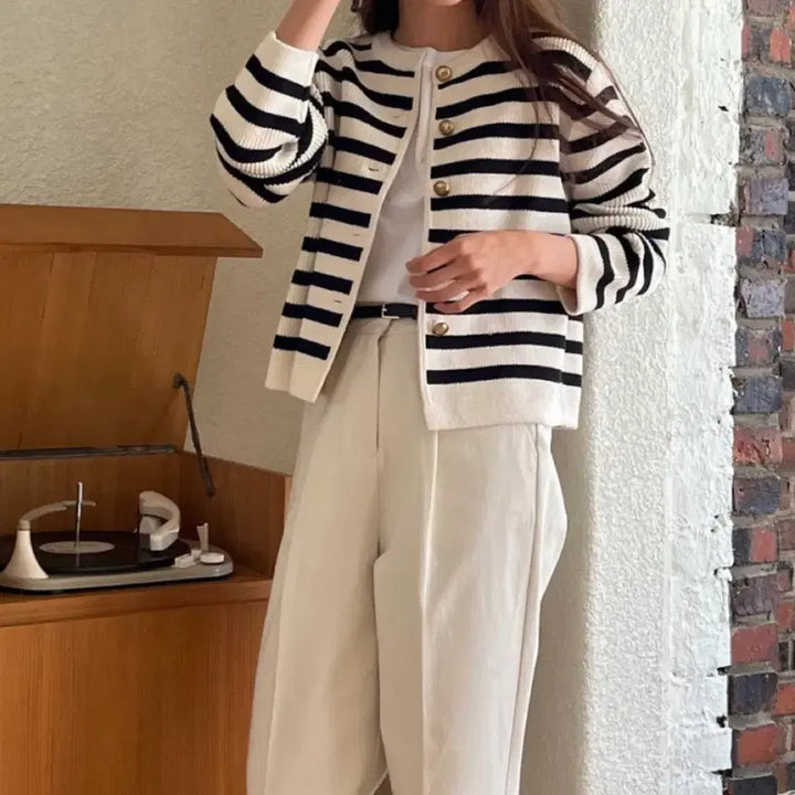 [BUNJANG] Moani French Stripe Knit Cardigan / 모아니 프렌치 스트라이프 니트가디건