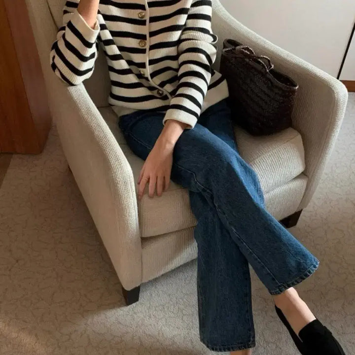 [BUNJANG] Moani French Stripe Knit Cardigan / 모아니 프렌치 스트라이프 니트가디건