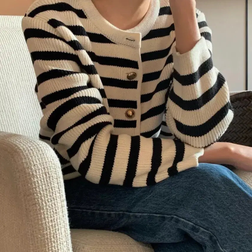 [BUNJANG] Moani French Stripe Knit Cardigan / 모아니 프렌치 스트라이프 니트가디건