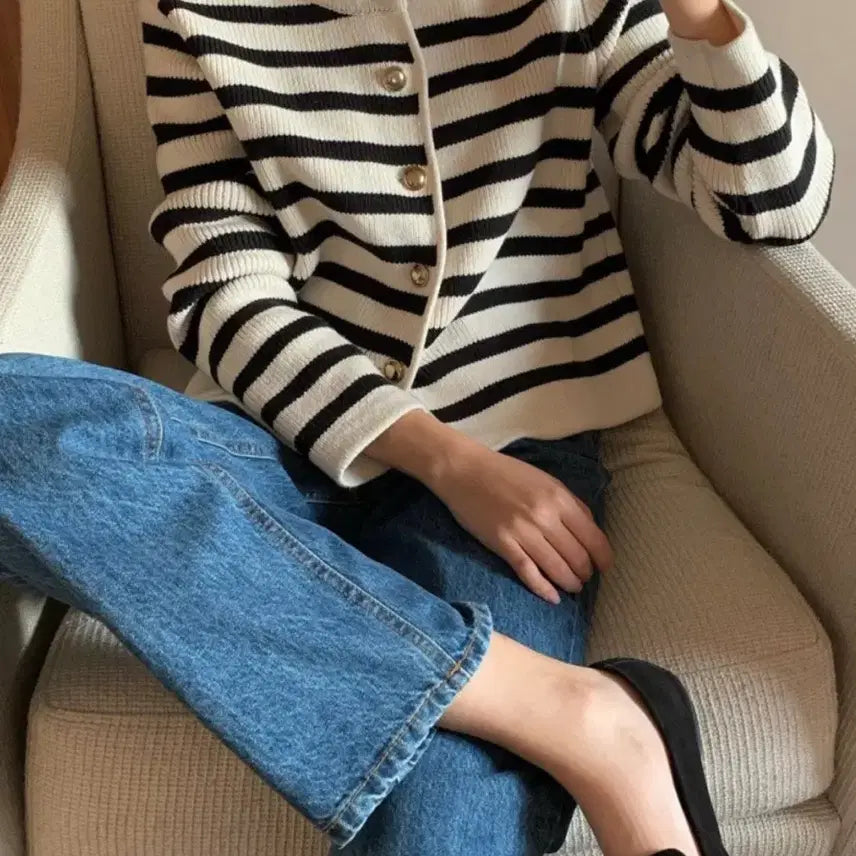 [BUNJANG] Moani French Stripe Knit Cardigan / 모아니 프렌치 스트라이프 니트가디건