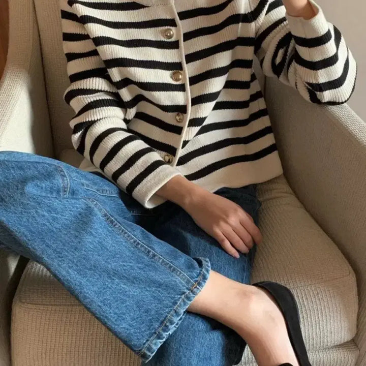 [BUNJANG] Moani French Stripe Knit Cardigan / 모아니 프렌치 스트라이프 니트가디건