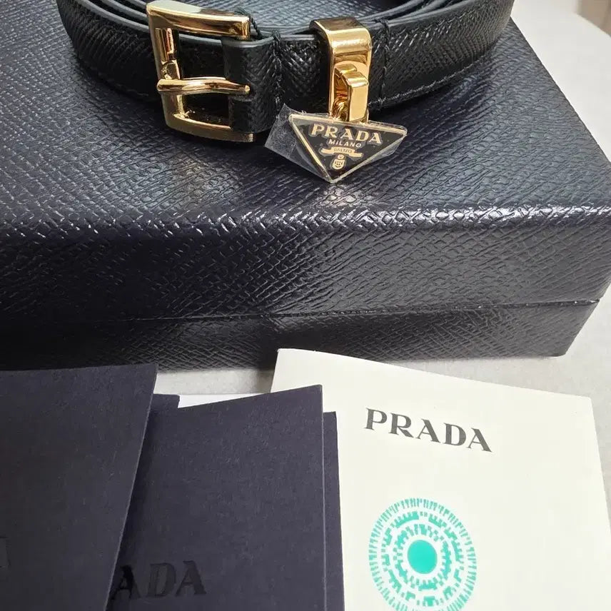 [BUNJANG] Prada Saffiano Leather Belt with Gold Buckle / 프라다 블랙 사피아노 벨트 금장 버클