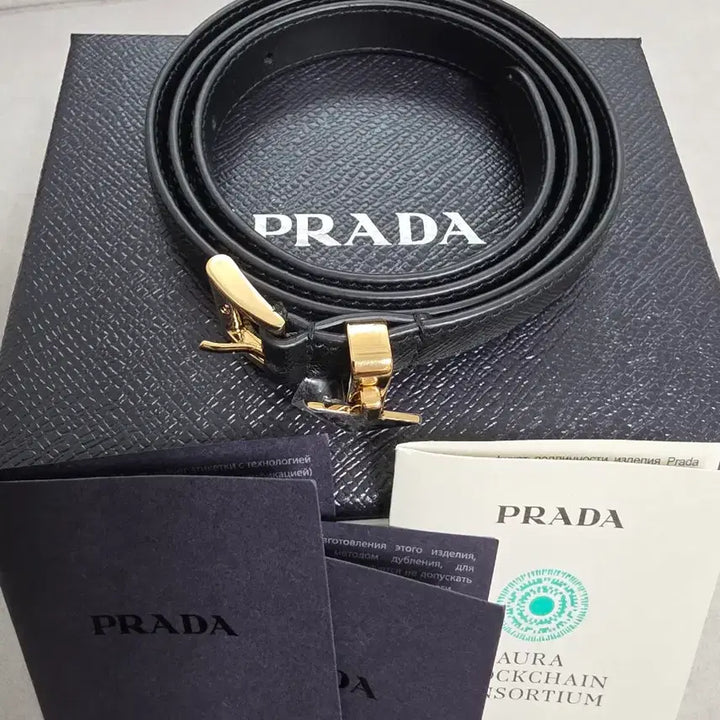 [BUNJANG] Prada Saffiano Leather Belt with Gold Buckle / 프라다 블랙 사피아노 벨트 금장 버클