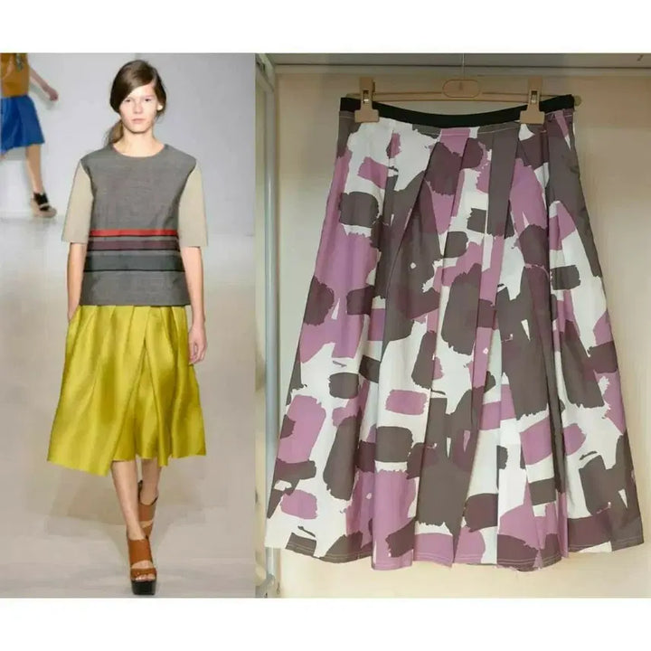 [BUNJANG] MARNI Abstract Pattern Volume Skirt / 명품 MARNI 마르니 쇼라인 추상패턴 사선턱 디테일 볼륨 스커트