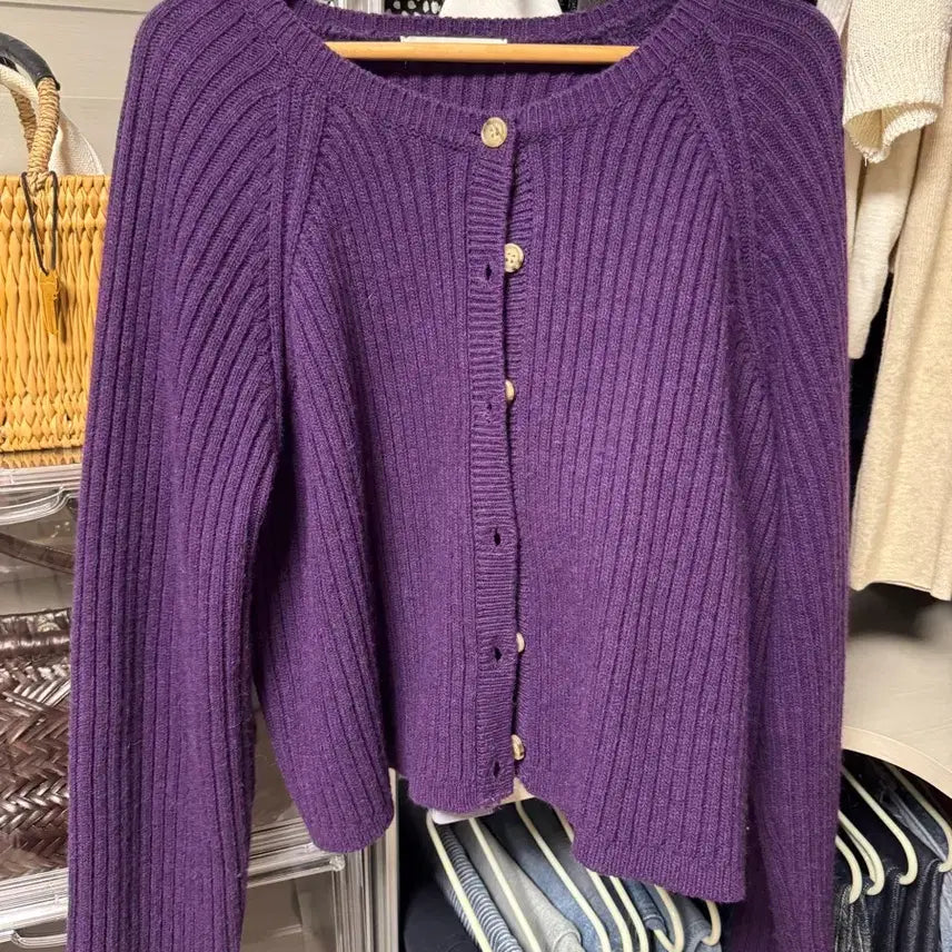 [BUNJANG] Purple Ribbed Knit Cardigan / 보라 니트가디건