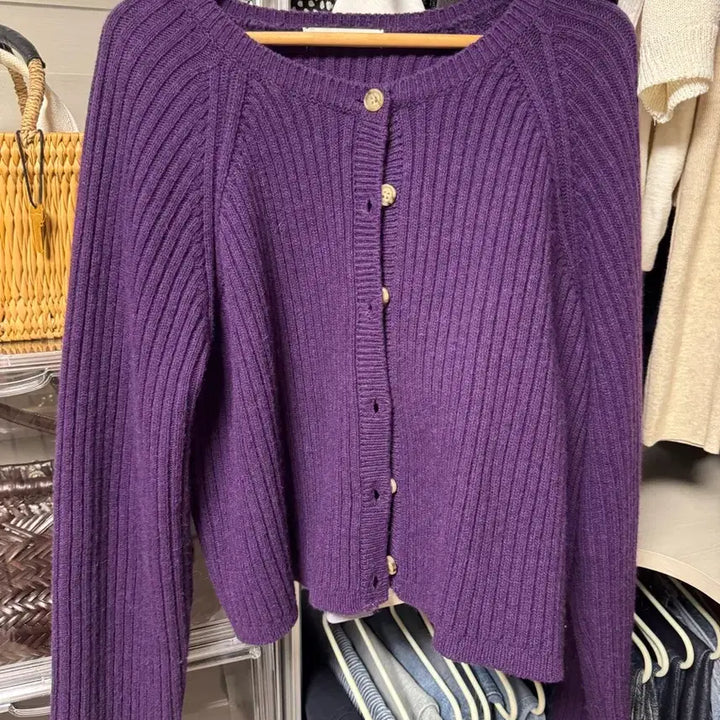 [BUNJANG] Purple Ribbed Knit Cardigan / 보라 니트가디건