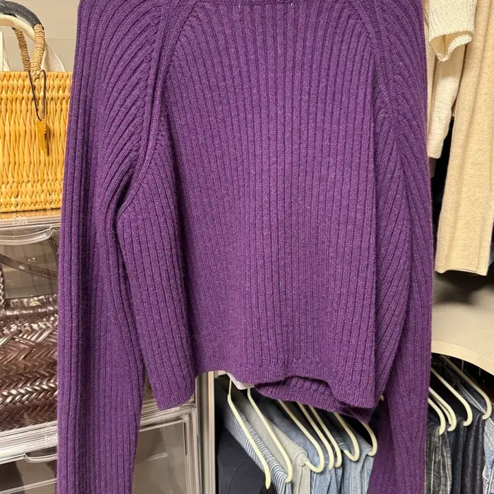 [BUNJANG] Purple Ribbed Knit Cardigan / 보라 니트가디건