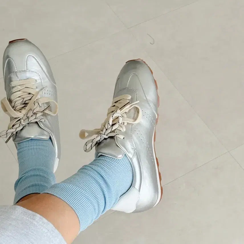[BUNJANG] Combination Silver Latex Sneakers 5073 / (30,35,40,45,50)콤비끈 실버 라텍스 운동화 5073