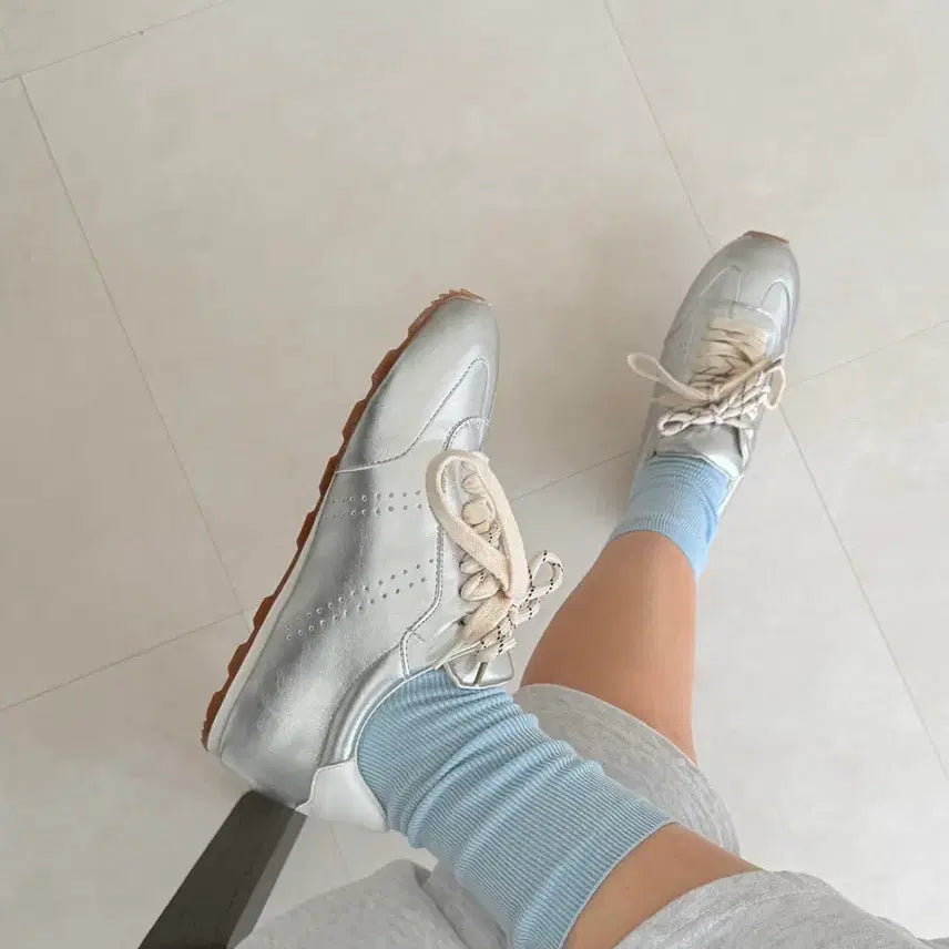 [BUNJANG] Combination Silver Latex Sneakers 5073 / (30,35,40,45,50)콤비끈 실버 라텍스 운동화 5073